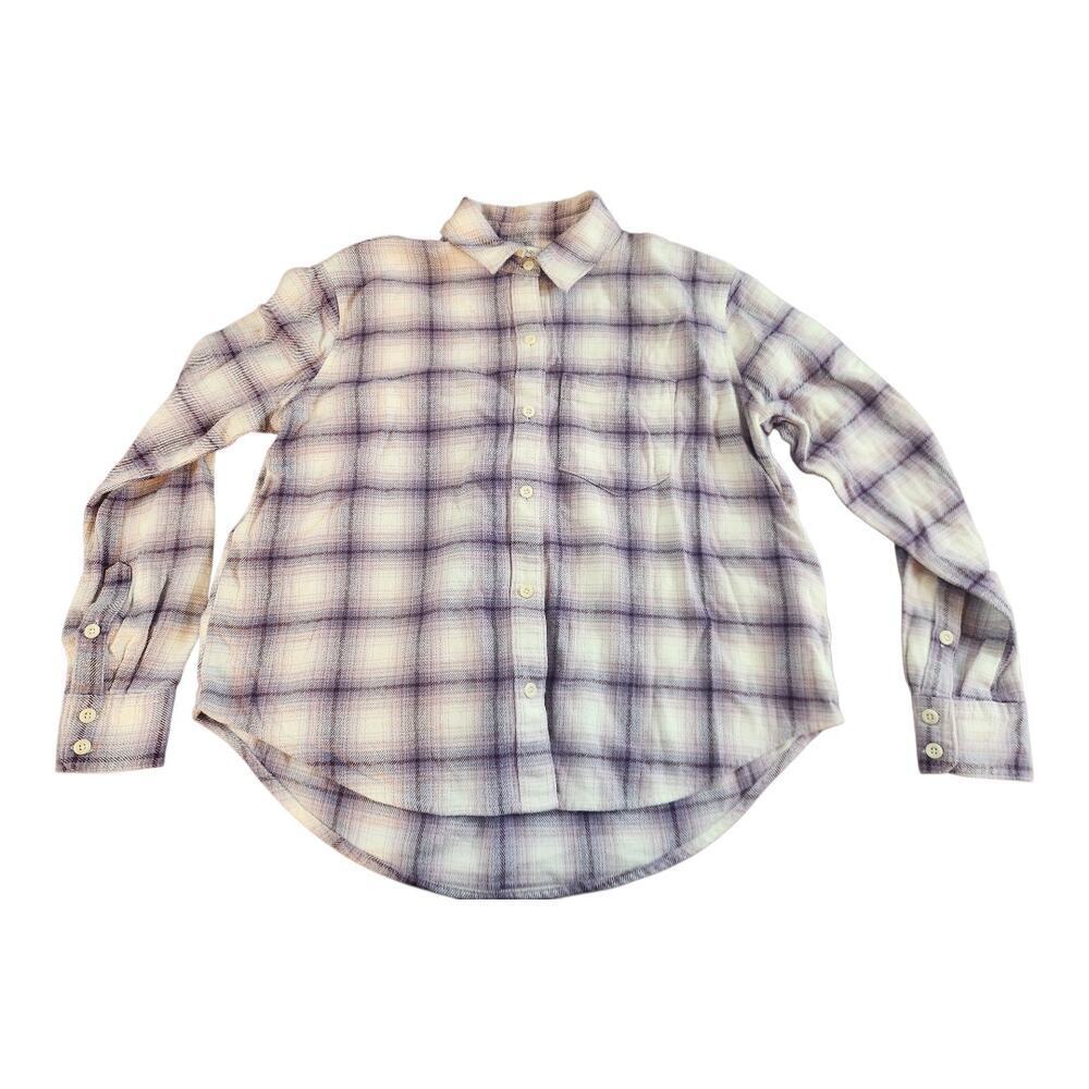 Madewell womens XS flannel plaid button up shirt pink purple long sleeve cotton